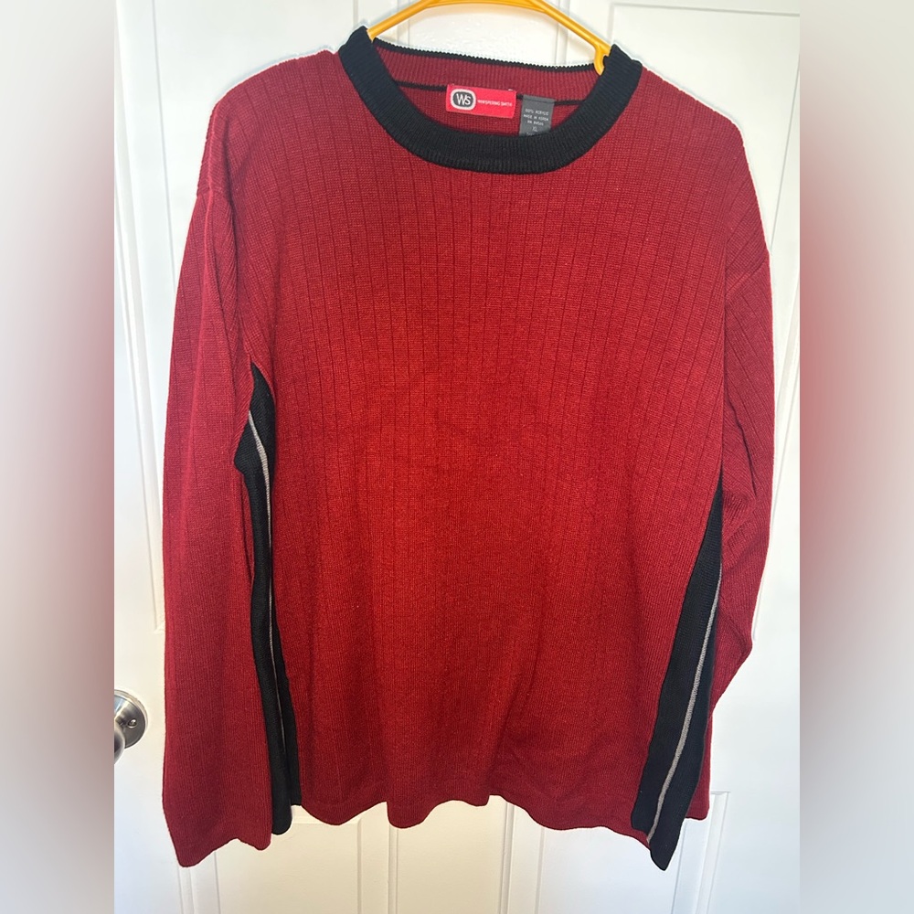 Vibrant Red Crewneck Sweater with Black Trim